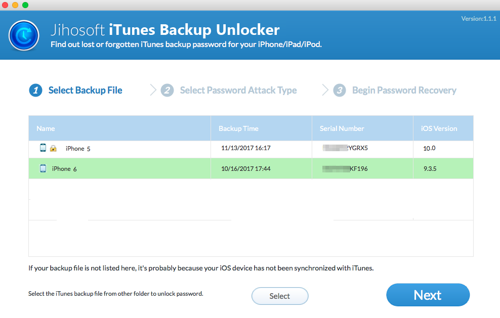 Jihosoft iTunes Backup Unlocker Screenshot