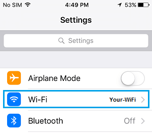 Опция Wi-Fi на iPhone