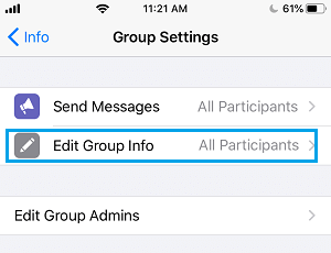 Изменить параметр информации о группе WhatsApp
