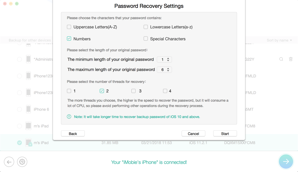 Как разблокировать забытый резервный пароль iTunes - шаг 2