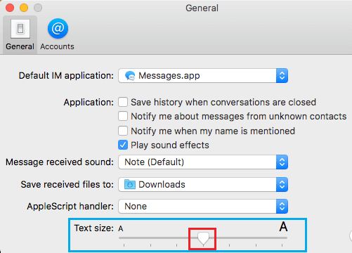 Измените размер текста в приложении «Сообщения» на Mac с помощью ползунка