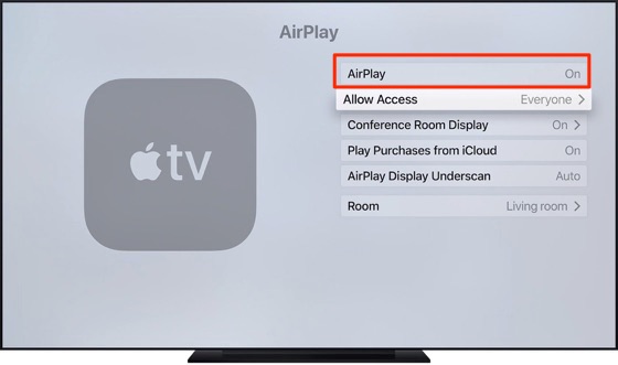 Включите AirPlay на Apple TV