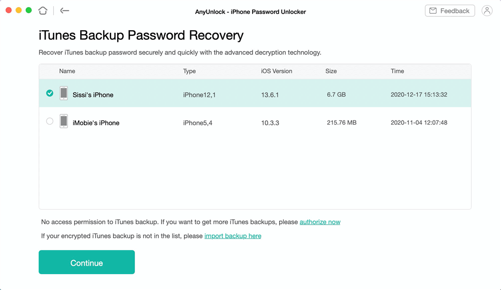 Как с легкостью восстановить пароль для резервного копирования iTunes через AnyUnlock - Шаг 2