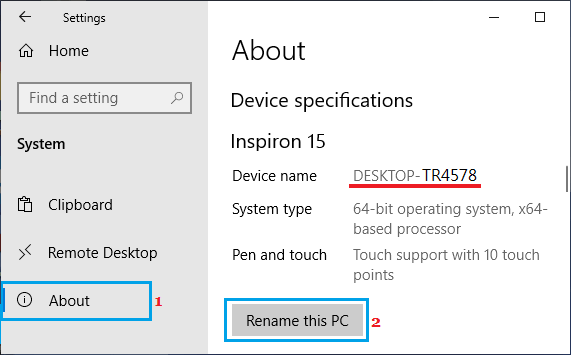 Переименуйте этот вариант ПК в настройках Windows 