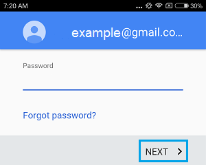 Введите пароль для электронной почты в магазине Google Play