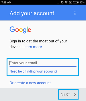 Введите адрес электронной почты в магазине Google Play на телефоне Xiaomi