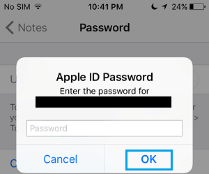Введите пароль Apple ID, чтобы сбросить пароль примечания