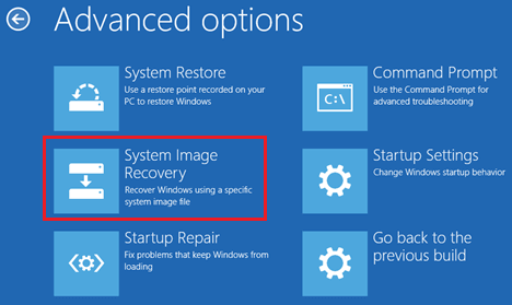 Параметр восстановления образа системы в дополнительных параметрах Windows 10