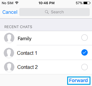 Переслать сообщение WhatsApp нескольким контактам на iPhone