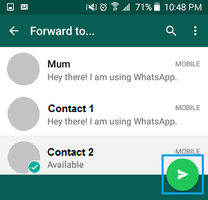 Переслать сообщение WhatsApp нескольким контактам на телефоне Android