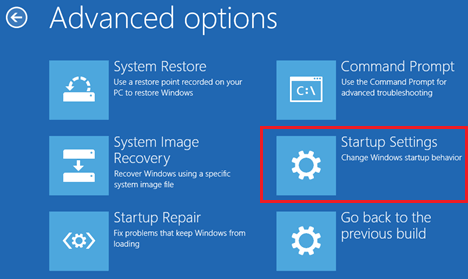 Экран расширенных параметров в Windows 10 