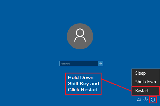 Безопасный режим Windows 10 с использованием Shift + перезагрузка