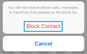 Блокировать всплывающие окна контактов на iPhone