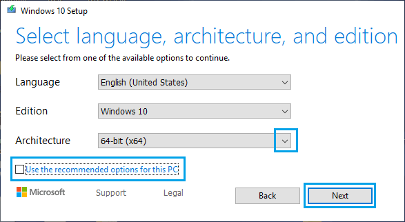 Выберите язык, архитектуру и версию Windows.