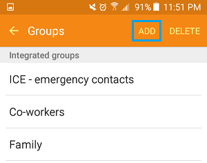 Добавить вкладку группы контактов на телефоне Android