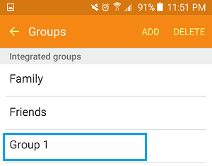 Доступ к контактной группе на телефоне Android