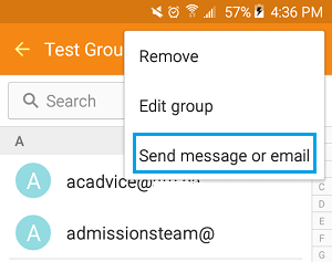 Отправить групповое сообщение или вариант электронной почты на телефоне Android