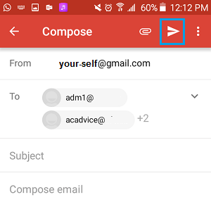 Отправка группового письма из Gmail на телефоне Android