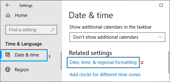 Опция даты, времени и регионального форматирования на ПК с Windows