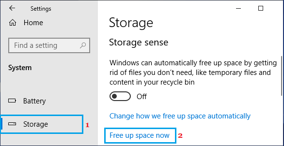 Освобождение дискового пространства вручную с помощью Storage Sense
