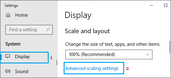 Опция расширенных настроек масштабирования на ПК с Windows