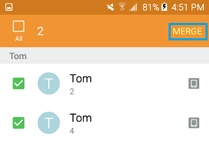 Объединить выбранные контакты на телефоне Android