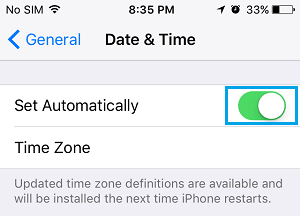 Автоматическая установка времени на iPhone