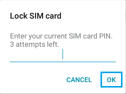 Всплывающее окно ввода текущего PIN-кода SIM-карты на телефоне Android