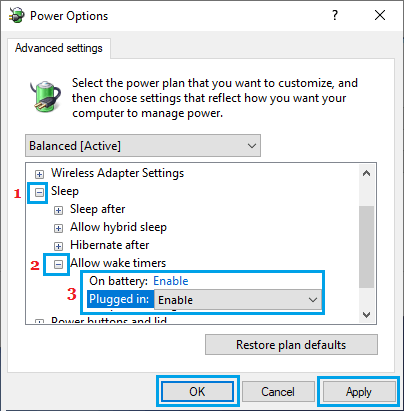 Включить таймеры пробуждения на ПК с Windows