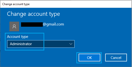 Измените учетную запись пользователя Microsoft на Admin на ПК с Windows