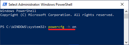 Включение режима гибернации в Windows с помощью команды PowerShell