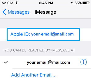 Настройки адреса электронной почты iMessages