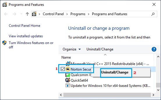 Удалить программу Windows с помощью панели управления