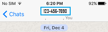 Контактный номер WhatsApp на iPhone