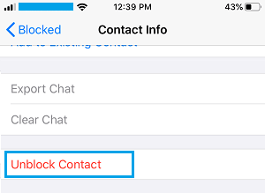Разблокировать контакт в WhatsApp на iPhone