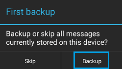Первый экран резервного копирования в приложении SMS Backup +