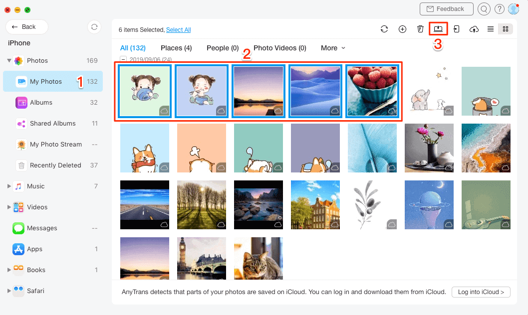 Выберите «Фотографии» и нажмите «Отправить на Mac».