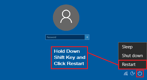 Перезагрузите, удерживая клавишу Shift, чтобы войти в безопасный режим в Windows 10