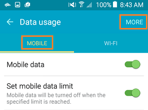 Дополнительная опция на экране использования данных Android