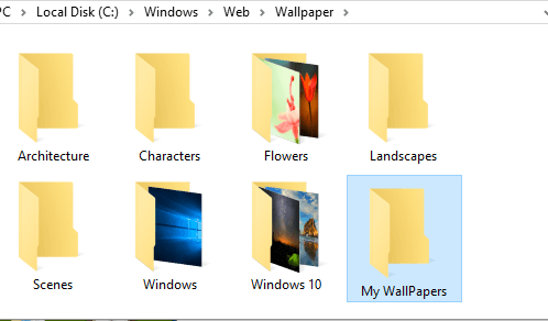 Папки обоев Windows 10