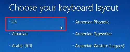 Выберите раскладку клавиатуры в Windows 10.