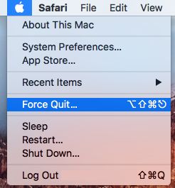 Параметр принудительного выхода из приложения на Mac