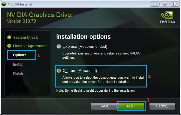 Вариант выборочной установки графического драйвера NVIDIA