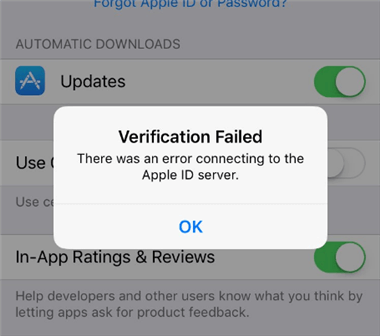 Не удалось выполнить проверку, произошла ошибка при подключении к серверу Apple ID.