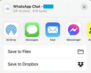 Параметры экспорта чата WhatsApp на iPhone