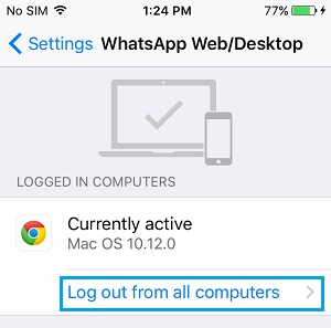 Выйти со всех компьютеров в WhatsApp