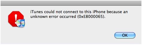 Ошибка iTunes 0xE8000065