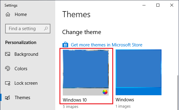 Переключитесь на тему Windows 10, чтобы исправить ошибку файловой системы