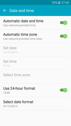 Включите автоматическую настройку даты и времени, чтобы исправить неработоспособность Samsung Pay