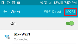 Дополнительные возможности на экране Wi-Fi на телефоне Android
